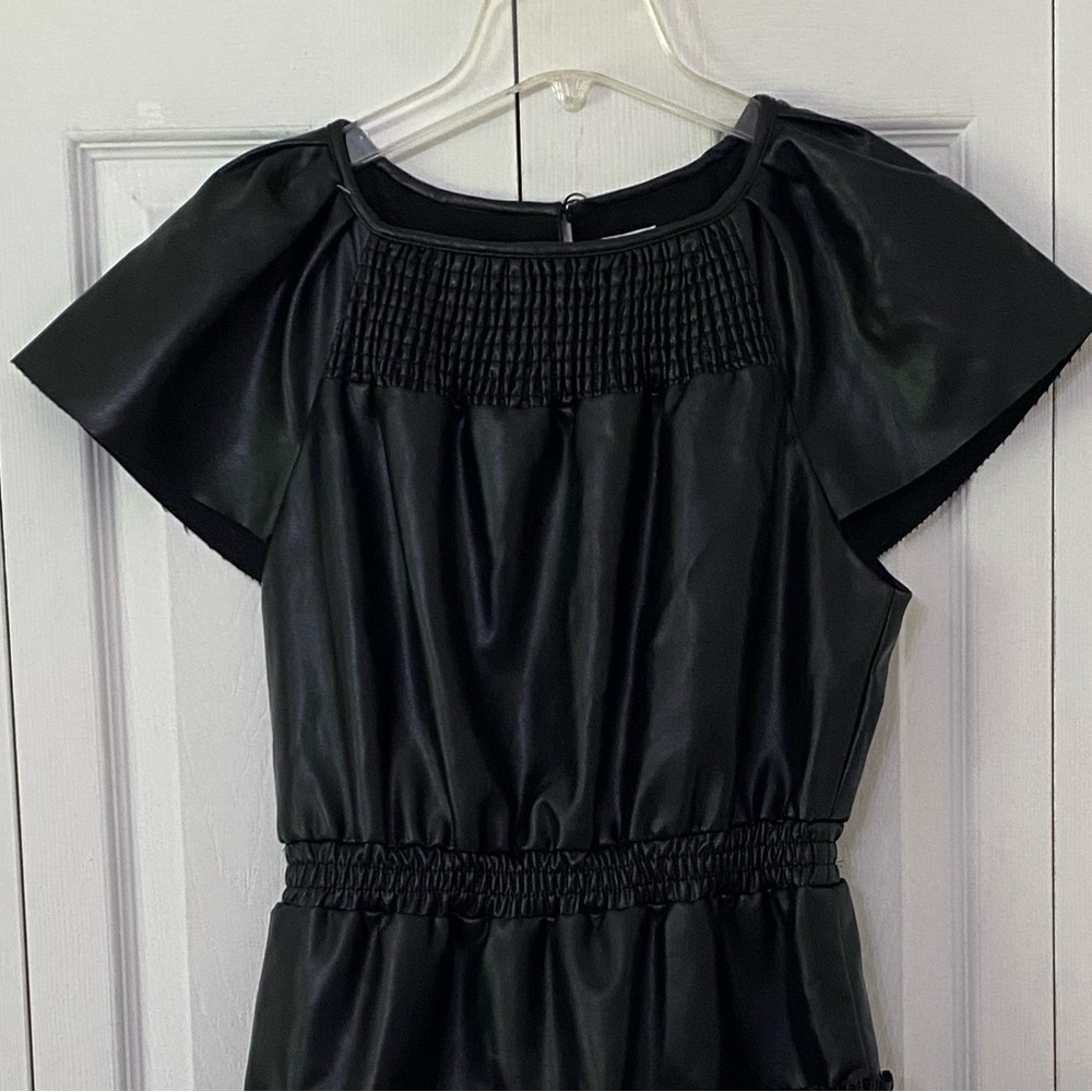MISA LOS ANGELES Elegant Black Vegan Faux Leather Ruffled Dress S - Picture 3 of 10